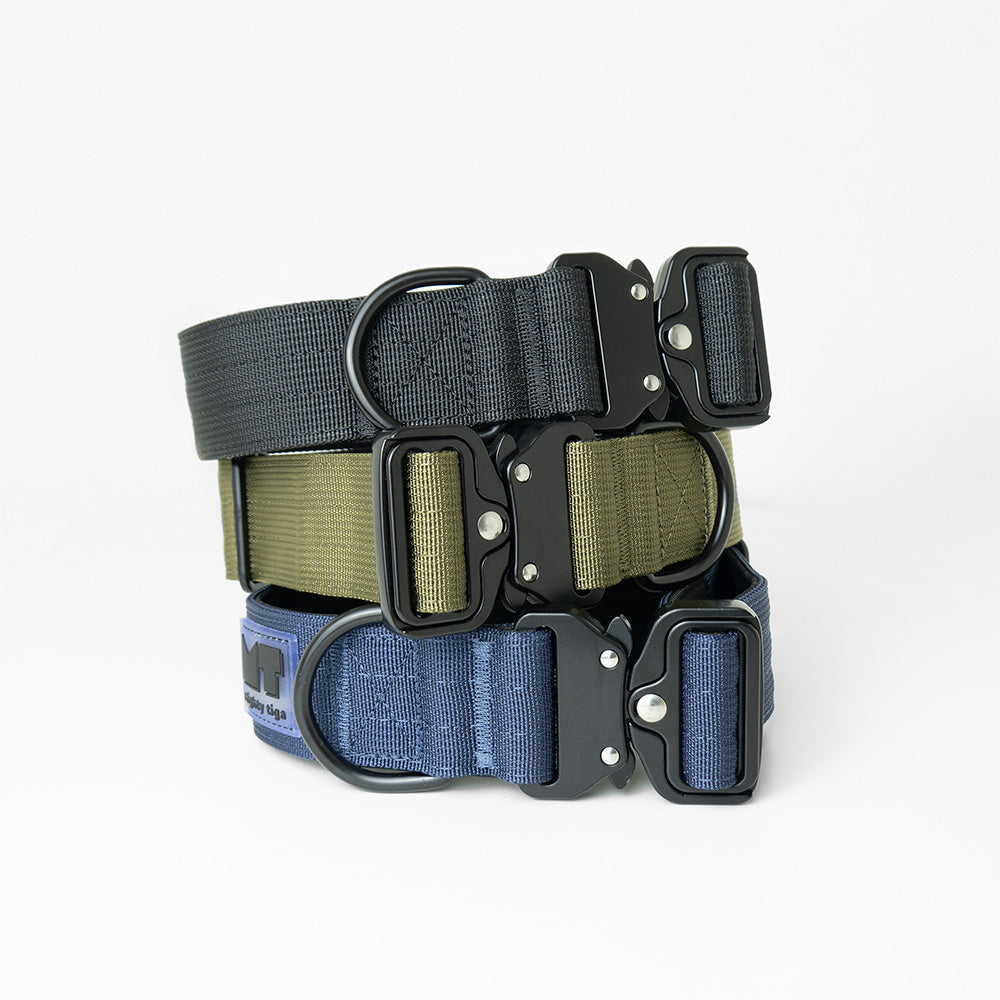 1.5 inch wide tactical collars in colour black, army green and navy blue on white background
