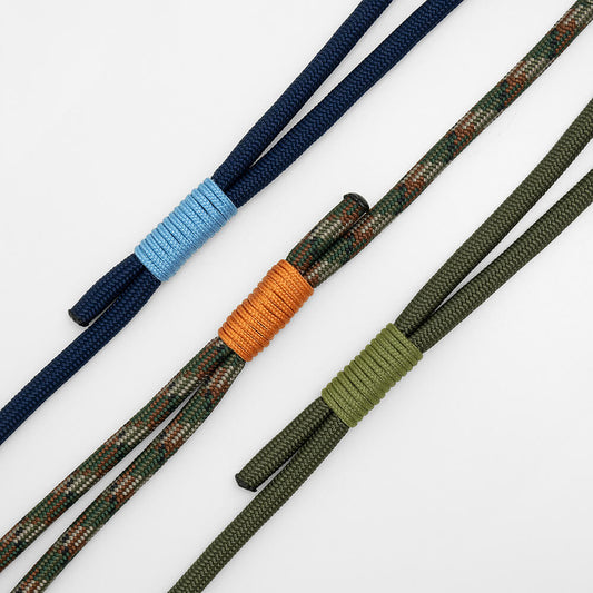 slip leashes for dogs in army green and navy blue - close up of handmade whipping detail