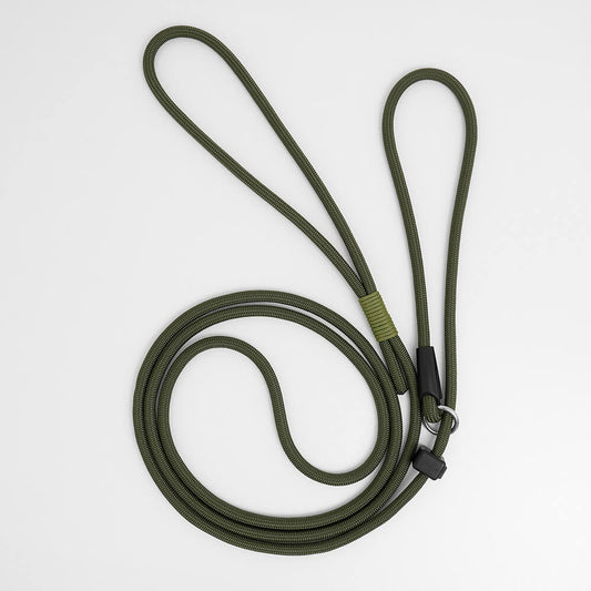 army green slip leash with paracord whipping detail - collar and leash in one