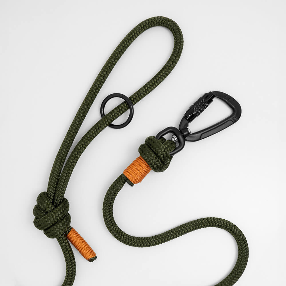 customised long dog leash - pick your colours - army green with orange long lead
