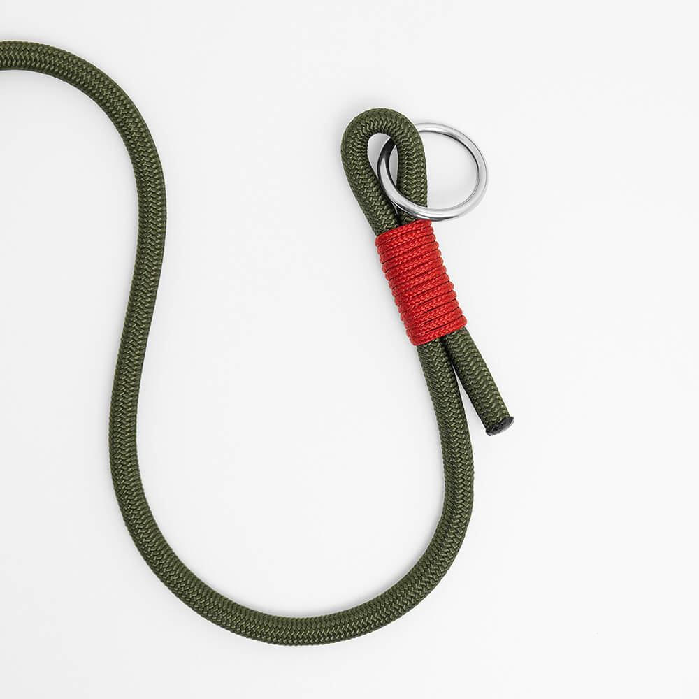 army green slip collar for strong dogs with red whipping 