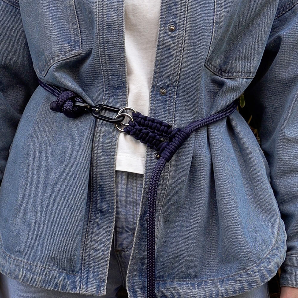 waist leash for dogs - adjustable in navy blue - rope dog lead - heavy duty dog leash