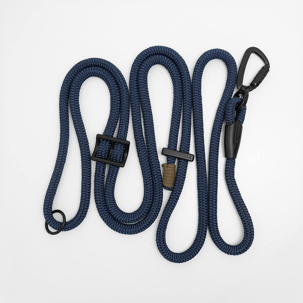 hands-free dog leash - rope dog leash with whipping detail - waist dog leash on white background