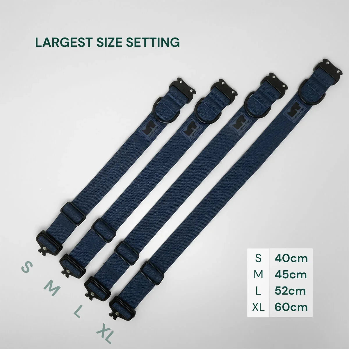 size indicator of all available sizes from s to xl of the dog collar - showing the largest size setting