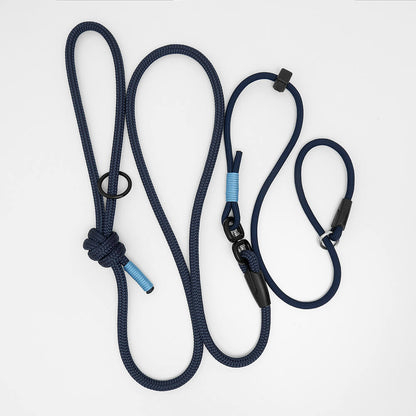 swivel slip lead for dogs in navy blue with baby blue paracord whipping