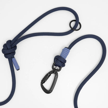 long dog lead for recall training in colour navy blue and lavender whipping