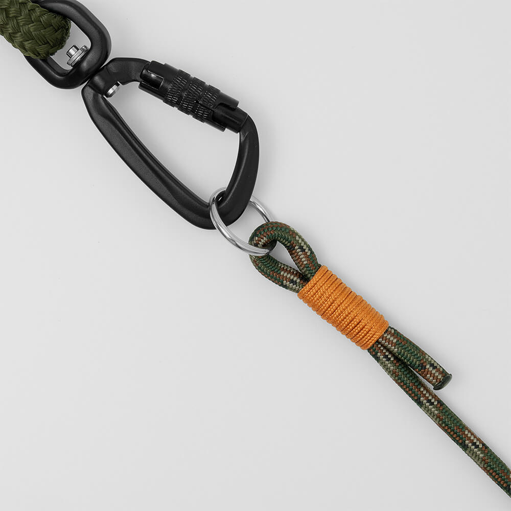 regular dog leash made into training leash by attaching carabiner to slip collar 